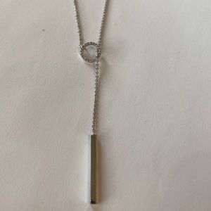 Silver small circle & bar necklace with crystals